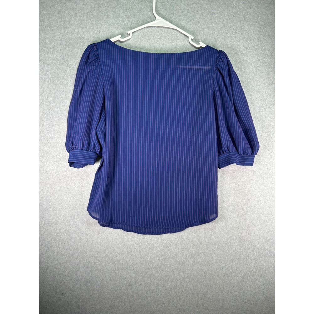 Coquette Dark Academia Pinstripe Top Women Medium Puff Sleeve Sheer Blouse